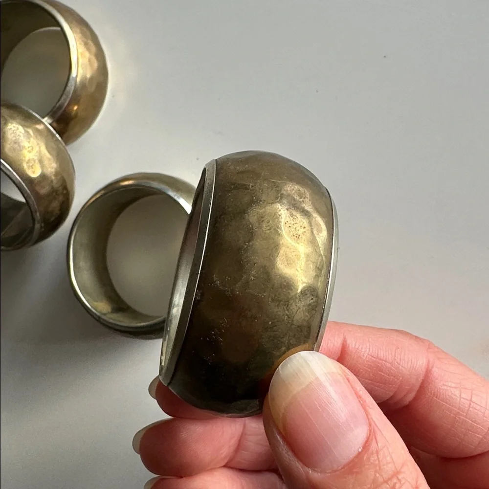 Set of Four Silver and Brass Gold Tone Napkin Rings
